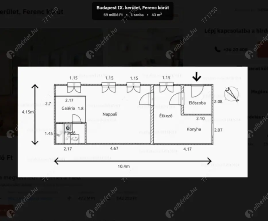 Kiadó albérlet 190000 Ft/hó áron: Budapest, IX. kerület  Ferenc körút. Mérete: 43 nm, 1 szobás | Alberlet.hu - 6597267