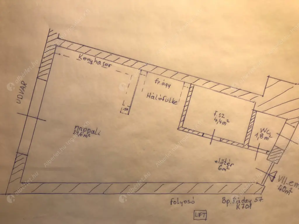Kiadó albérlet 290000 Ft/hó áron: Budapest, IX. kerület  Ráday utca. Mérete: 40 nm, 1 szobás | Alberlet.hu - 6603542