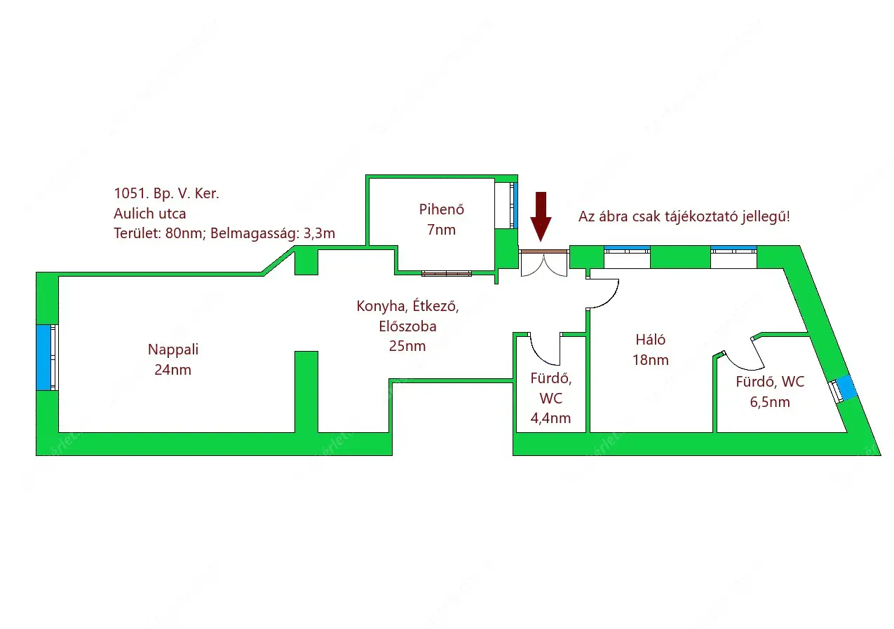 Kiadó albérlet 770000 Ft/hó áron: Budapest, V. kerület  Aulich utca. Mérete: 80 nm, 3 szobás | Alberlet.hu - 6457997