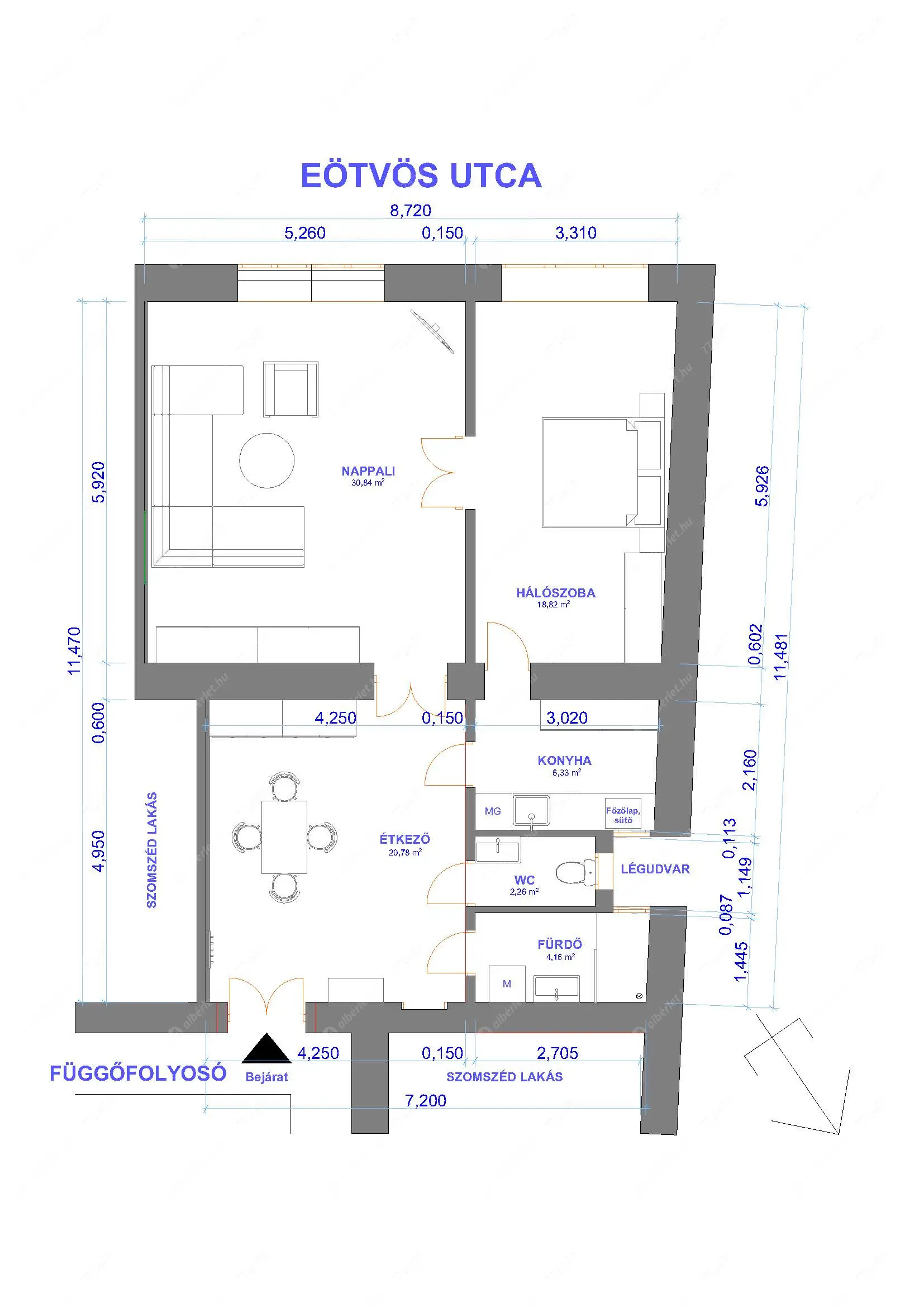 Kiadó albérlet 350000 Ft/hó áron: Budapest, VI. kerület  Eötvös utca. Mérete: 80 nm, 2 szobás | Alberlet.hu - 6609980