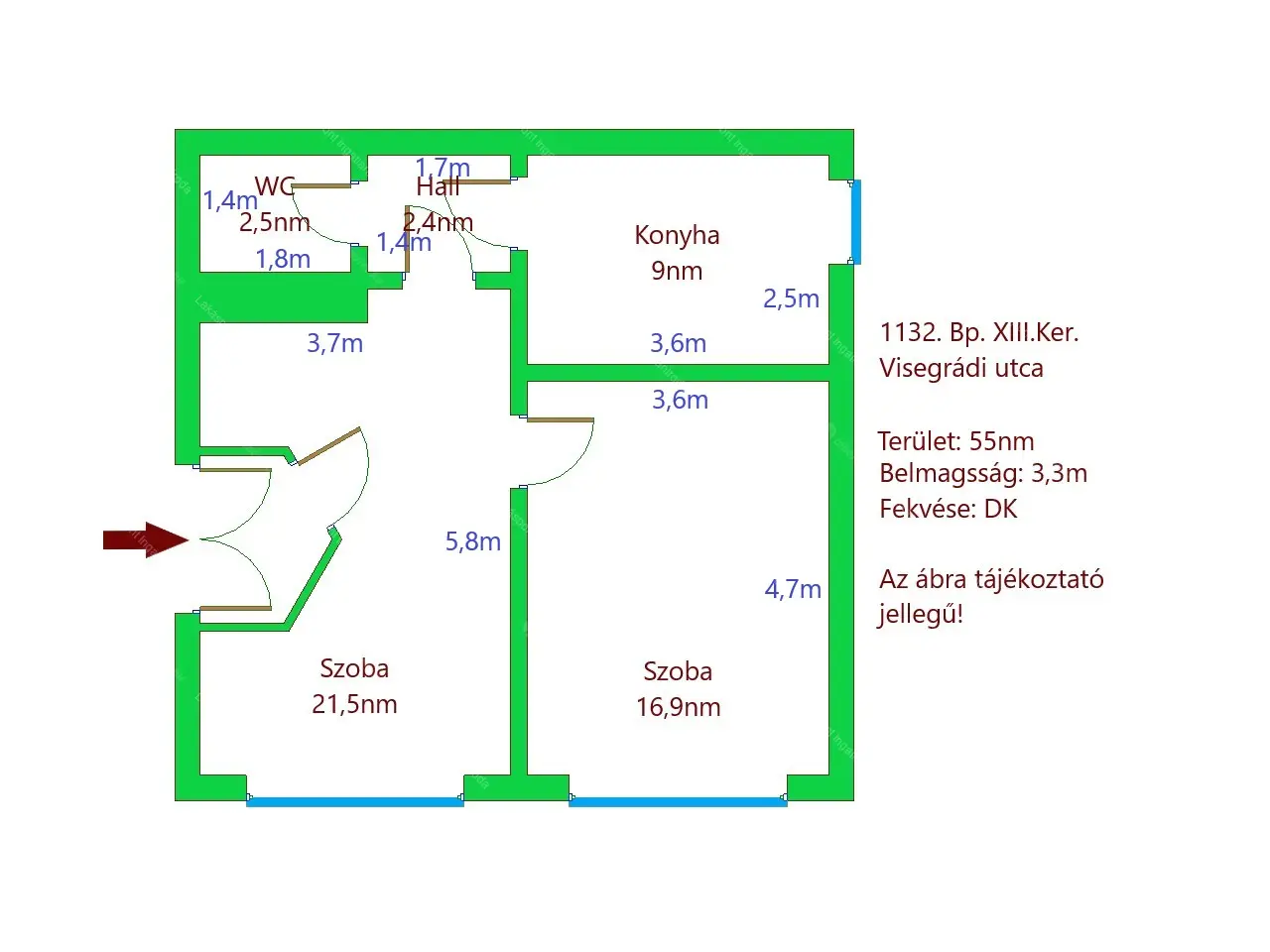 Kiadó albérlet 350000 Ft/hó áron: Budapest, XIII. kerület  Visegrádi utca. Mérete: 55 nm, 2 szobás | Alberlet.hu - 6641028